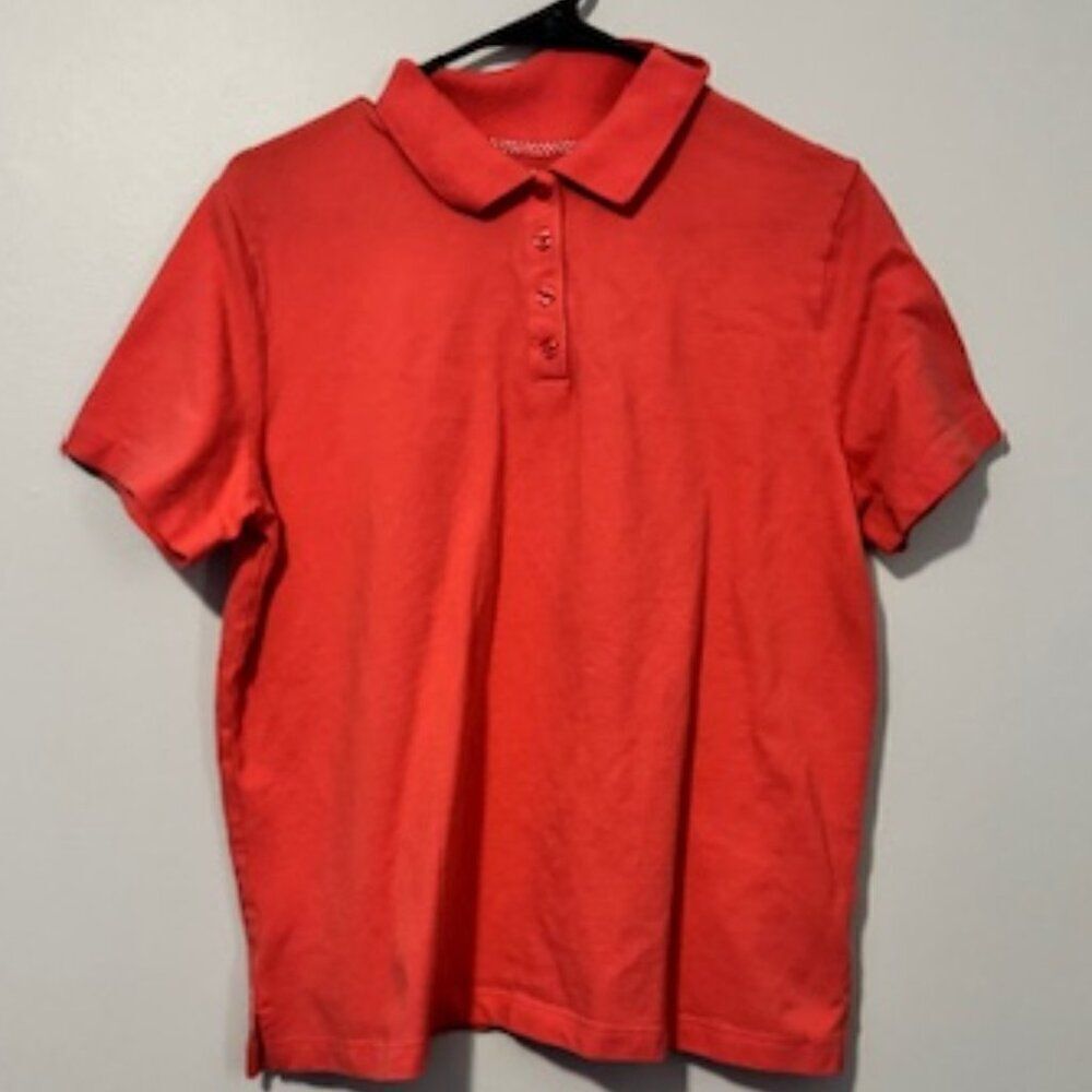 USED Woman's Kim Rogers Short Sleeve Polo Shirt Color Orange/Peach Size Medium